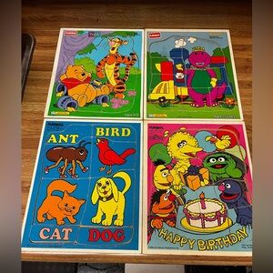 Vintage Playskool 80s Puzzle Bundle Barney Sesame Street Pooh and Animals